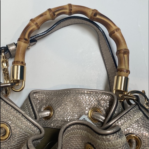 Milly New! Iridescent Handbag Bamboo Silver White Mermaid Snakeskin Shoulder Bag - Picture 6 of 13